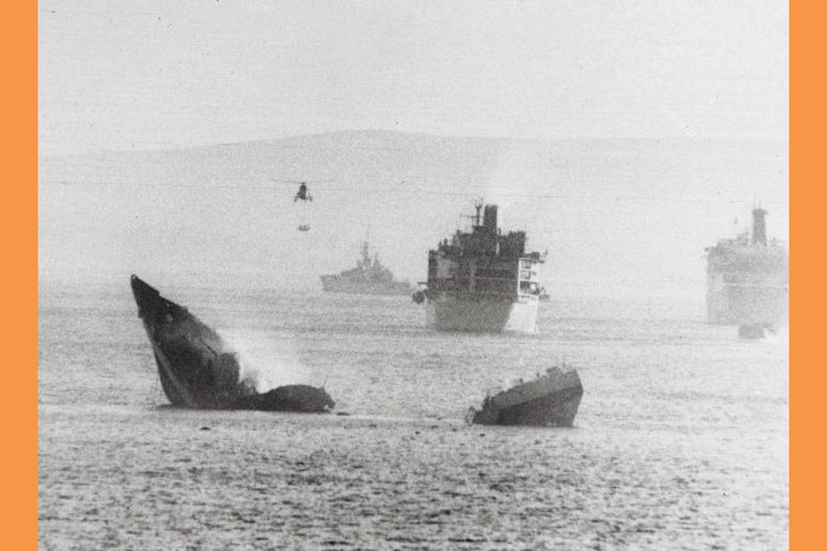 HMS Antelope (F170) Was A Type 21 Frigate Of The Royal Navy That Participated In The Falklands War. Her Keel Was Laid Down March 23, 1971 By Vosper Thornycroft In Woolston. She Was Commissioned July 17, 1975. She Was The Only Unit Of The Class Never To Be Fitted With Exocet Launchers.

Antelope Took Part In The Falklands War. On May 23, 1982, While Antelope Was On Air Defence Duty At The Entrance To San Carlos Water, Protecting A Beachhead Established Two Days Earlier, She Came Under Attack By Argentine A-4 Skyhawk Jets.

Two 1100-pound Bombs Struck The Ship On The Starboard Side, Killing One Crewman, Steward Mark R. Stephens. After Initial Damage Control Efforts, Antelope Proceeded To More Sheltered Waters So That Two EOD Technicians From The Royal Corps Of Engineers Could Come Aboard And Attempt To Defuse The Bombs. On The Fourth Attempt To Defuse One Of The Bombs, A Time-delay Device Detonated The Weapon, Killing Staff Sergeant James Prescott And Severely Injuring Warrant Officer Phillips, The Other Member Of The EOD Team. The Ship Was Torn Open From Water Line To Funnel, With The Blast Starting Major Fires In Both Engine Rooms Which Spread Very Quickly. The Starboard Fire Main Was Fractured, The Ship Lost All Electrical Power, And The Commanding Officer, Commander Nick Tobin, Gave The Order To Abandon Ship. Tobin Was The Last Person To Leave The Ship, And About Five Minutes After His Departure, The Missile Magazines Began Exploding.

Explosions Continued Throughout The Night, And The Following Day Antelope Was Found To Be Still Afloat, But Her Keel Had Broken And Her Superstructure Melted Into A Heap Of Twisted Metal. Antelope Broke In Half And Sank That Day. TV And Stills Pictures Of Antelope's Demise Became One Of The Defining Images Of The Falklands War And Appear Repeatedly In Histories Of The Event.
